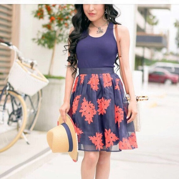 NWT Maeve Anthropologie Pome Blossom Skirt Tulle Navy Orange Size 4 H14086 - Picture 14 of 14